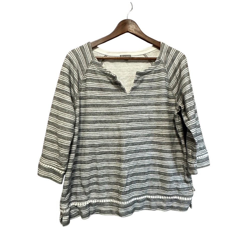 Tablots Striped‎ Pullover Top Women's 3/4 Sleeve V Neck Casual Everyday Blouse